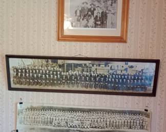 2 vintage military yard long photographs and a vintage black and white in modern frame