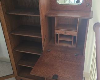vintage oak side by side bookshelf secretary
