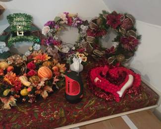 wreaths and other seasonal decorations, Christmas, Halloween, Easter, etc