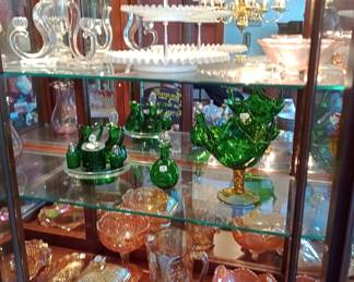 collection of coin glass, Carnivale glass, fenton and more