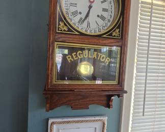 very nice vintage railroad regulator wall clock with key