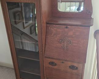 vintage oak side by side bookshelf secretary