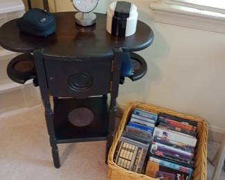 antique smoking stand / humidor with tapes and other smalls