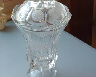 coin glass footed urn with lid