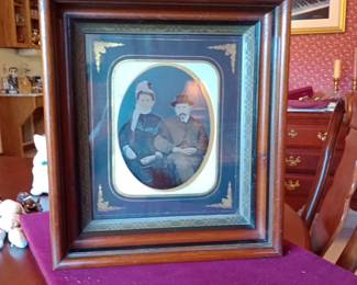large antique tin type photograph civil war era in Victorian shadowbox frame