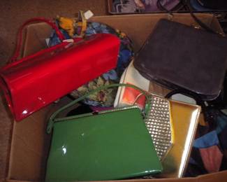 Box full of vintage handbags
