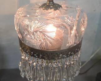 Cut glass lamp with Danglers