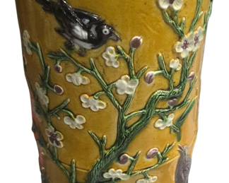 Large Chinese Yellow glazed burner/vase 1 foot in height