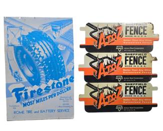 Vintage Tin Firestone and Armco Fence Signs