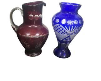 Cut glass Vas and Pitcher