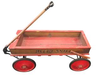 Vintage Overland wooden and metal coaster wagon 34" long, 14" wide, 16" high