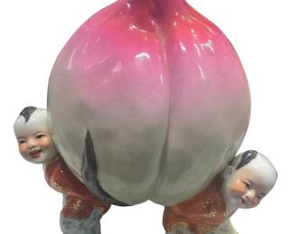 Chinese porcelain kids holding peach 1960s