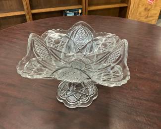 Uranium Glass - American Brilliant Cut Glass Hobstar Pedestal Bowl