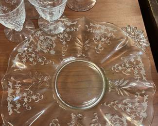 Fostoria Navarre Etched Clear Handled Cake Plate in Baroque Shape