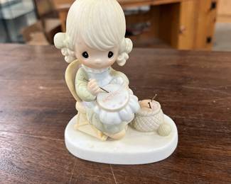Signed Enesco Precious Moments Porcelain Figurine "Mother Sew Dear"