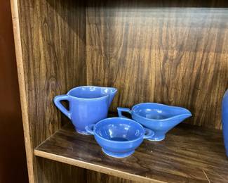 Possibly Fiesta Ware Harlequin Pottery Sugar, Creamer & Gravy Boat