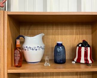 Porcelain White w/Blue Pitcher - Cobalt Blue Glass Mason Jar w/White Lid - Ceramic Patriotic Bell Chime