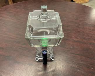 Uranium Glass - Adams Post American Square Pedestal Base Footed Covered Compote Stand