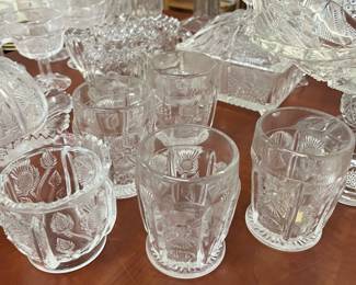 New Martinsville Pleated Medallion Tumblers & Assorted Clear Glass Items