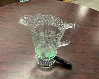 Uranium Glass - Adams Glass Water Pitcher w/Wildflower Pattern