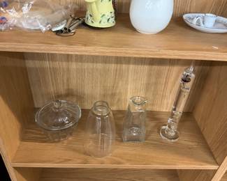 Clear Glass Ribbed Sides Candy Dish w/Cover - Lamp Shade Sconce - Glass Decanter - Glass Galileo Thermometer