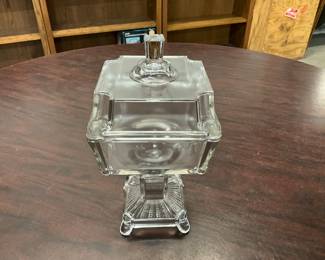 Uranium Glass - Adams Post American Square Pedestal Base Footed Covered Compote Stand