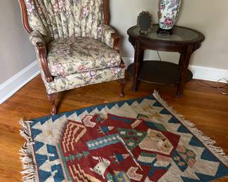 Vintage armchair, vintage rug