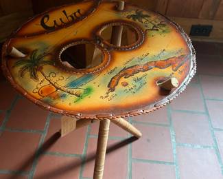 Vintage Cuban leather and wood souvenir table.