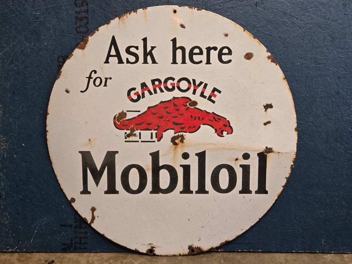 Ask Here For Gargoyle Mobiloil Double Sided Porcelain Sign