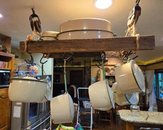Block And Tackle Barnwood Hanging Pot And Pan Rack Holder