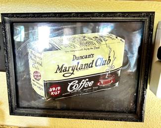 Reverse Painted Glass Advertising Sign Duncan's Maryland Club Coffee Houston TX