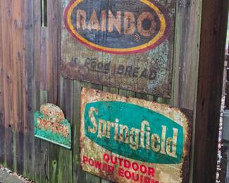 Rainbow Is Good Bread Metal Sign, Springfield Outdoor Power Equipment Metal Sign, And Whitaker Automotive Cable Service Metal Sign
