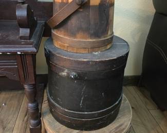 Wooden Sugar Buckets And Cheese Box