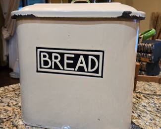 Cream And Green Enamelware Bread Box
