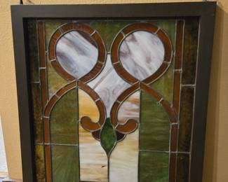 Early Stained Glass Framed Window Panel
