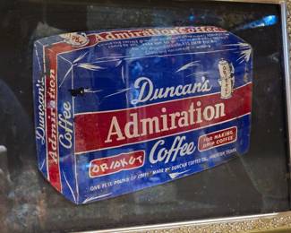 Reverse Painted Glass Advertising Sign Duncan's Admiration Coffee Houston TX