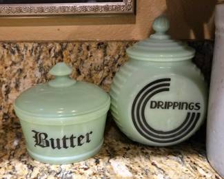 Jadeite Drippings Container And Butter Container