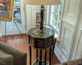 Vintage Chinoiserie table lamp, w/drawer, two lights.