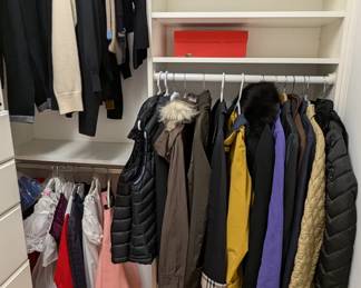 Women's outerwear and a few children's clothes. Outerwear by: Amina Rubinacci, Jane Post, Burberry, Piazza Sempione, Prada.
