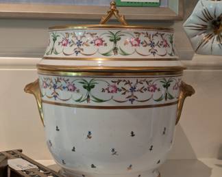 Close-up of one of the antique French porcelain fruit coolers.