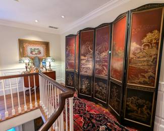 A better view of the 6-panel, hand-painted Asian screen.
