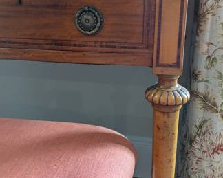 Inlay and leg detail of the antique French writing desk.
