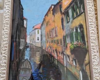 Nicely framed original pastel of Venetian canal scene, by listed Russian artist, Dmitriy Proshkin.