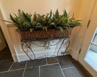 Antique French wirework jardiniere plant stand, w/faux fern.