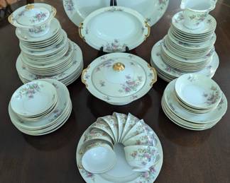 74-piece set of vintage Japanese porcelain china, floral/ivory/cream.