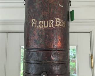 Large, vintage metal flour bin/sifter, by Columbia - 27" tall x 13" diameter.
