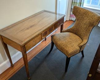 Antique fruitwood writing desk, w/lovely cougar desk chair.