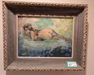 Nice original female nude oil on canvas, by listed Atlanta artist, Wayland Moore, 1935-2022.