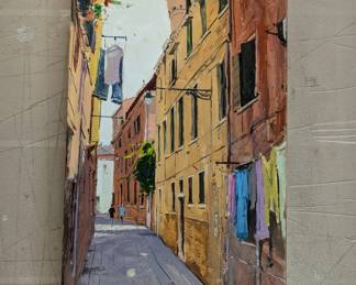 Original oil on board of Venetian street scene, by listed Russian artist, Dmitriy Proshkin.