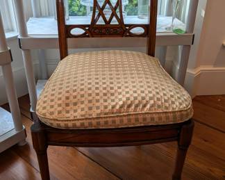 Same carved wood side chair, w/custom down-filled seat cushion.
